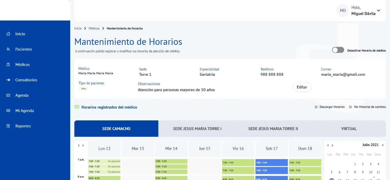 A clinic dashboard application